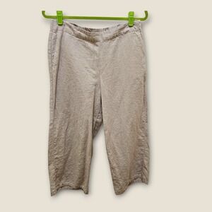 J Jill Love Linen Pants Cropped Wide Leg Beige‎ Womens Medium Side Zip Casual